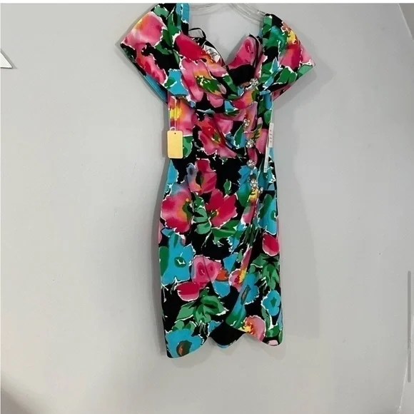 NWT Vintage Floral Off Shoulder Kentucky Derby Garden Party Cocktail Shower Midi - Picture 11 of 12